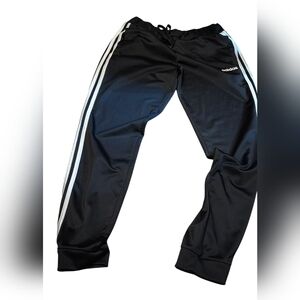 Adidas Women Joggers w/pockets & drawstring Blk. W/White Stripes Athleticwear S
